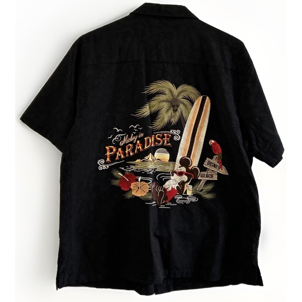 Disney Parks Mickey In Paradise Embroidered Button Up Hawaiian Shirt Large EC